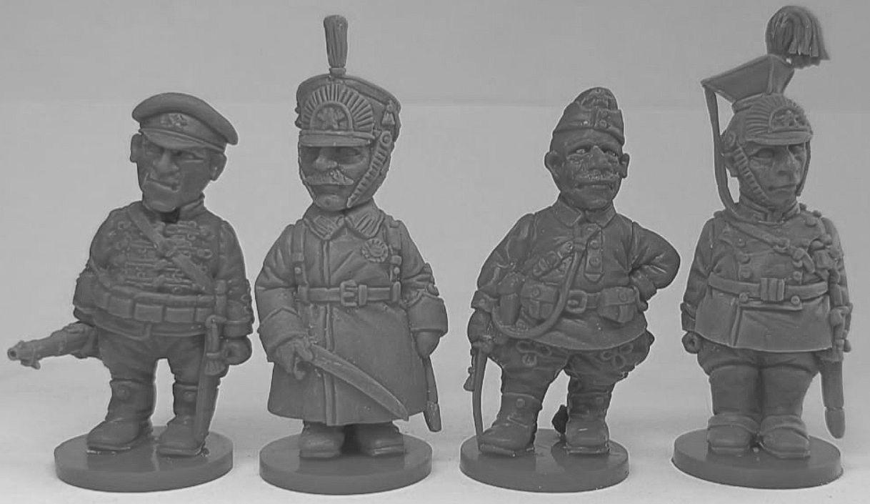 CHM-50.18. Шаржевая миниатюра. Гражданская война в России: Красные гусары, 1917-22 гг. В комплекте 4 фигуры. 50 мм. Материал - смола. Chronos Miniatures