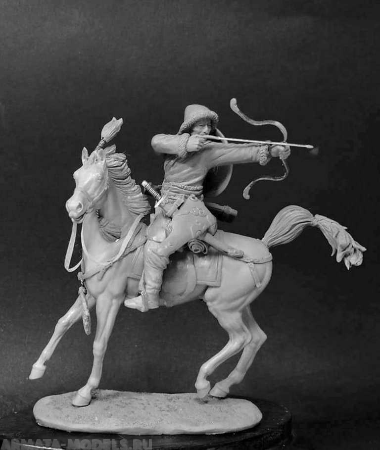 CHM-54275. Конный монгольский лучник, 13 век.  54 мм. Материал - смола. Chronos Miniatures