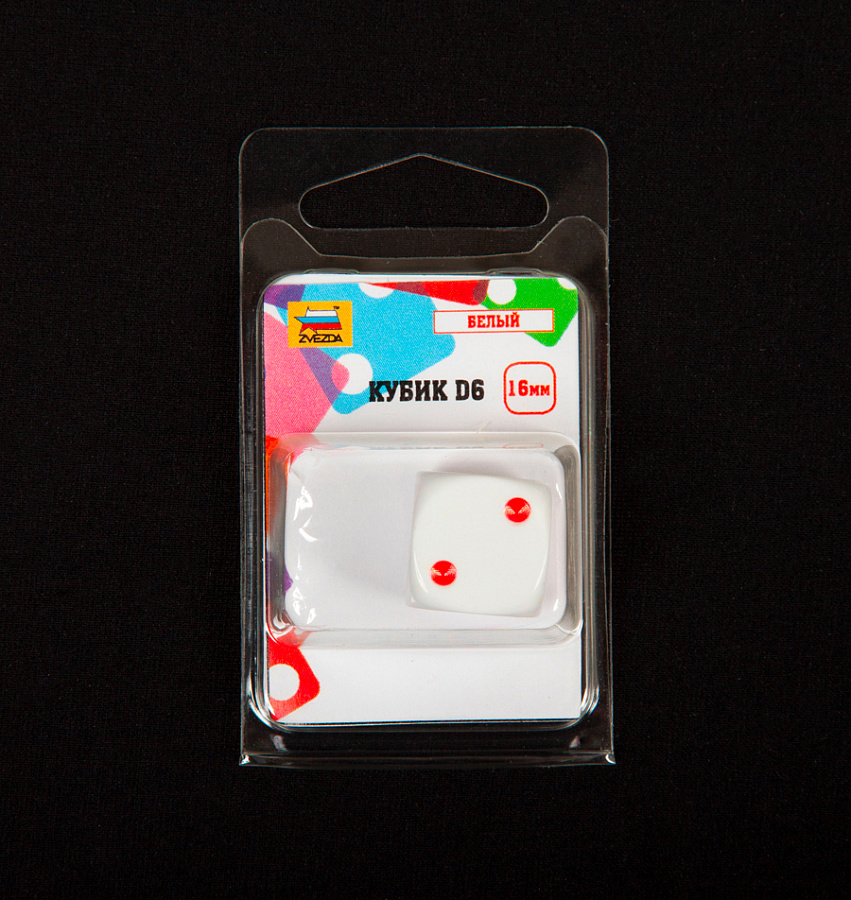 1215 Кубик D6, 16мм. Белый с красными точками в блистере