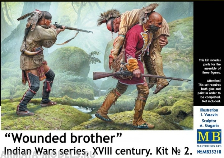 MB35210 Фигуры, Раненый товарищ. Серия Индейских войн, XVIII век. Набор № 2 Master Box (MB)